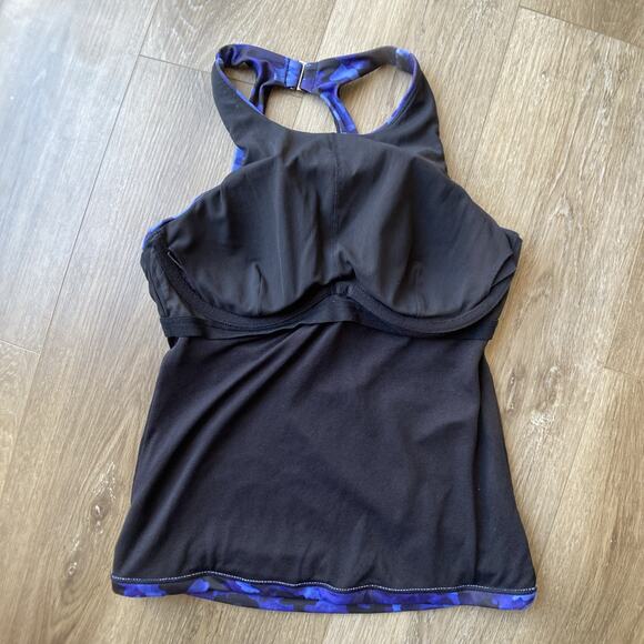 Athleta Maldives Bra Cup Tankini Sz 38 B/C Bottoms Sz S Blue Black Camo - Picture 4 of 16